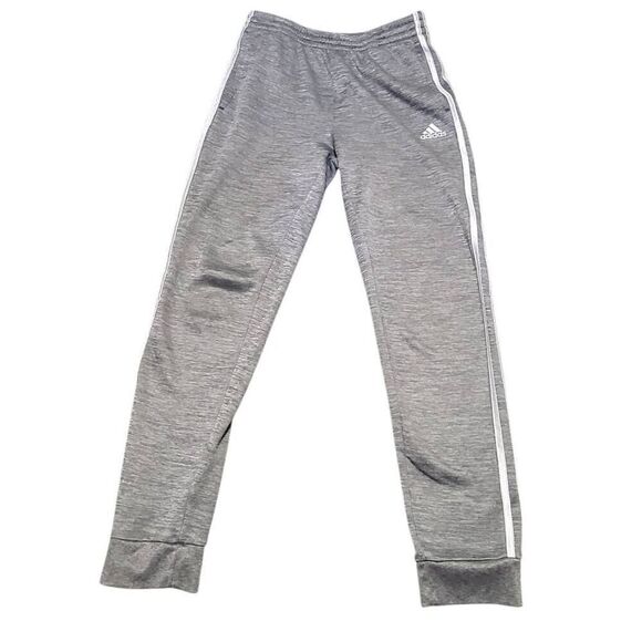 Adidas Track Pants Unisex Kids Large 14/16 Gray White Striped Jogger Sweatpants - Picture 1 of 9